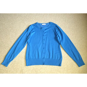 Womens Sweater-DANIBE-blue rayon blend button-up cardigan Classic preppy ls-L
